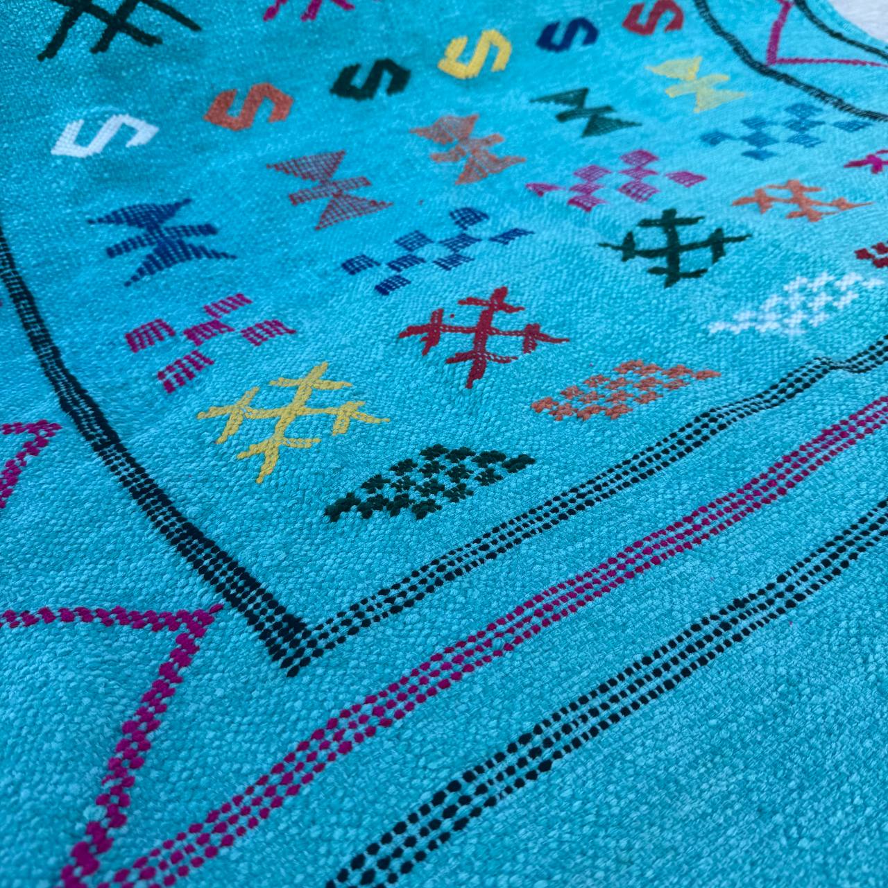 Authentic Moroccan Atlas Berber Rug – Handmade Turquoise Wool Carpet by Berber Women