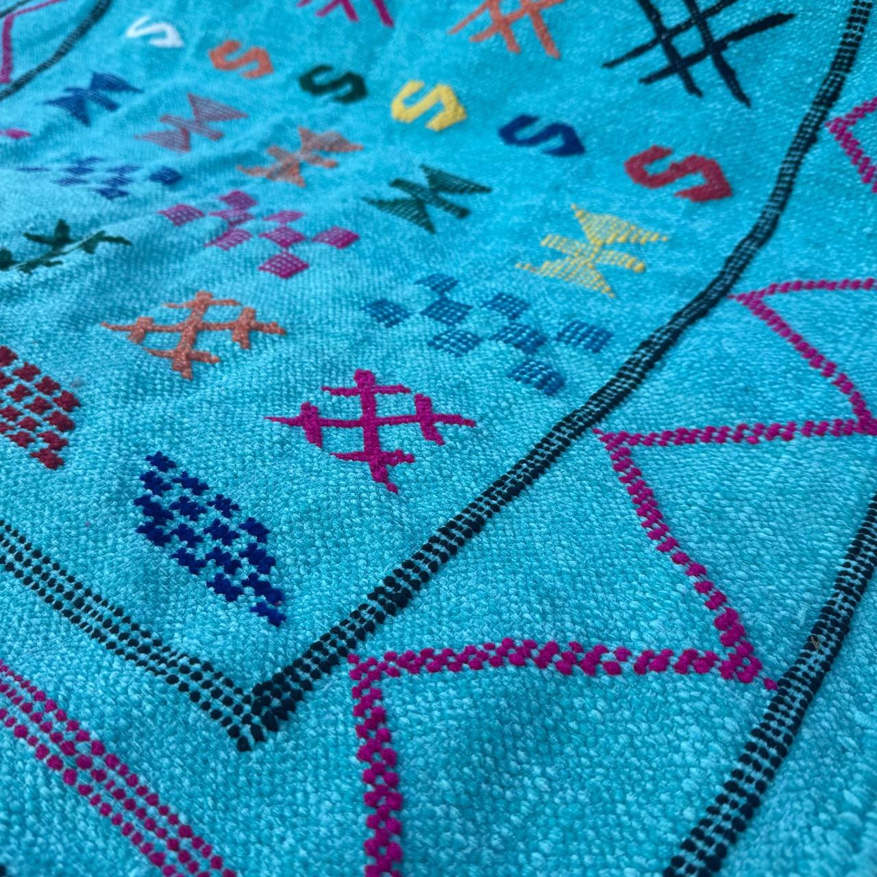 Authentic Moroccan Atlas Berber Rug – Handmade Turquoise Wool Carpet by Berber Women