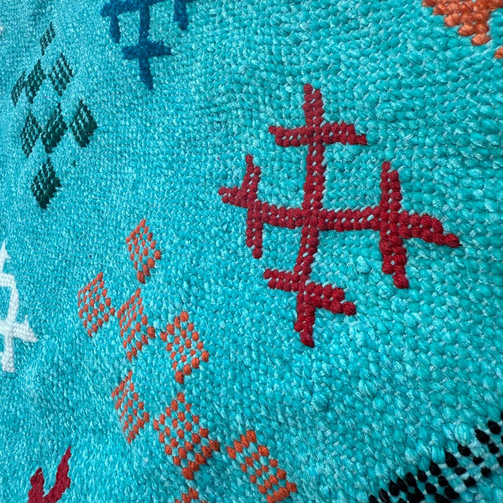 Authentic Moroccan Atlas Berber Rug – Handmade Turquoise Wool Carpet by Berber Women