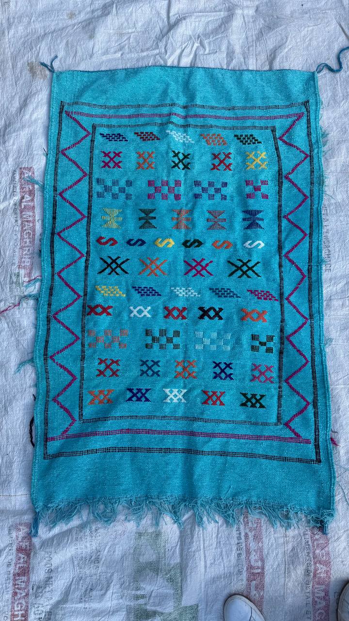 Authentic Moroccan Atlas Berber Rug – Handmade Turquoise Wool Carpet by Berber Women