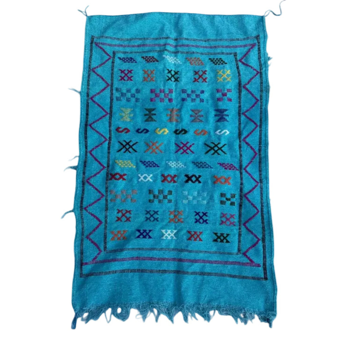 Authentic Moroccan Atlas Berber Rug – Handmade Turquoise Wool Carpet by Berber Women