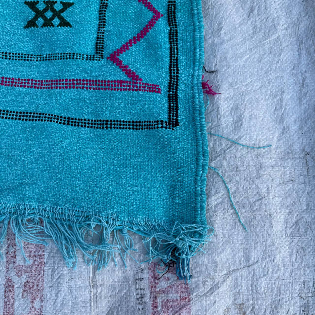 Authentic Moroccan Atlas Berber Rug – Handmade Turquoise Wool Carpet by Berber Women