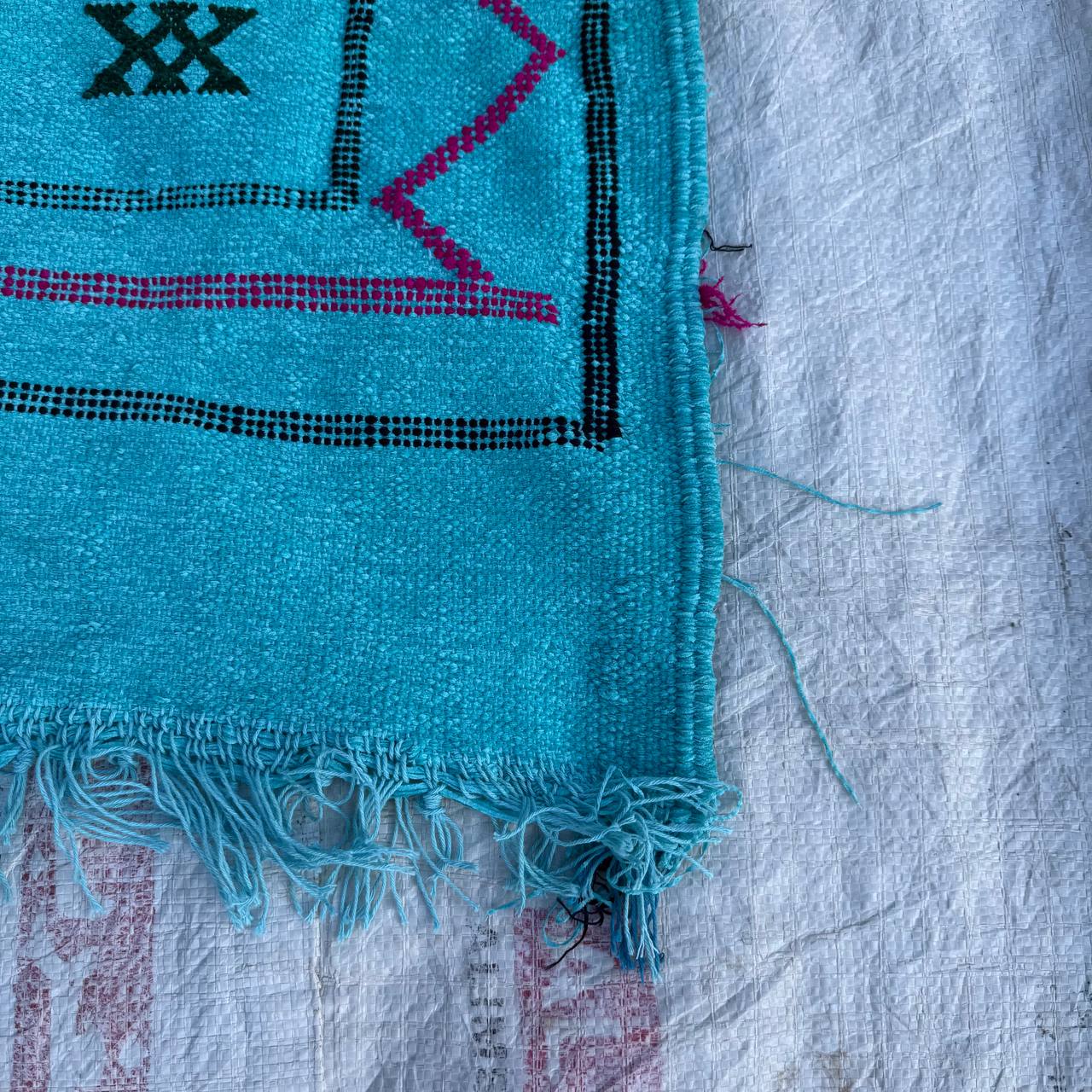 Authentic Moroccan Atlas Berber Rug – Handmade Turquoise Wool Carpet by Berber Women