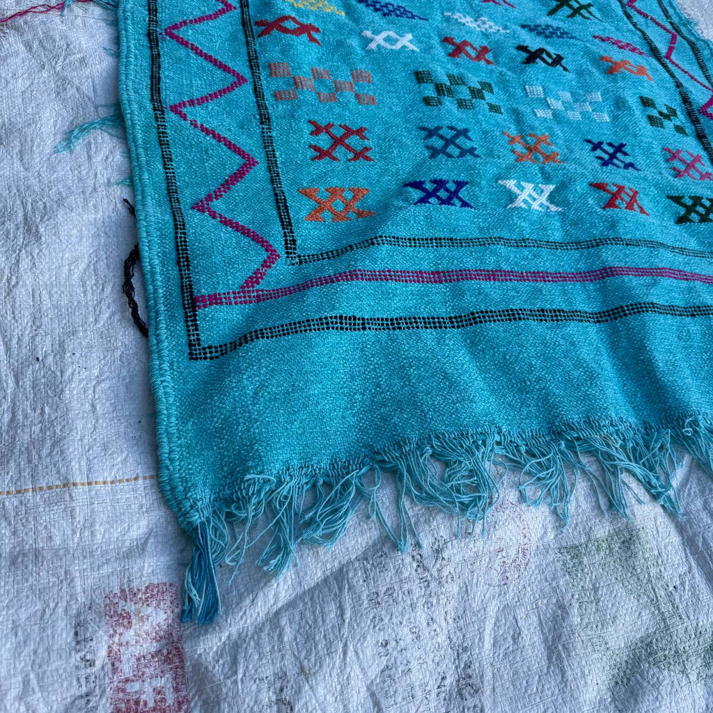 Authentic Moroccan Atlas Berber Rug – Handmade Turquoise Wool Carpet by Berber Women
