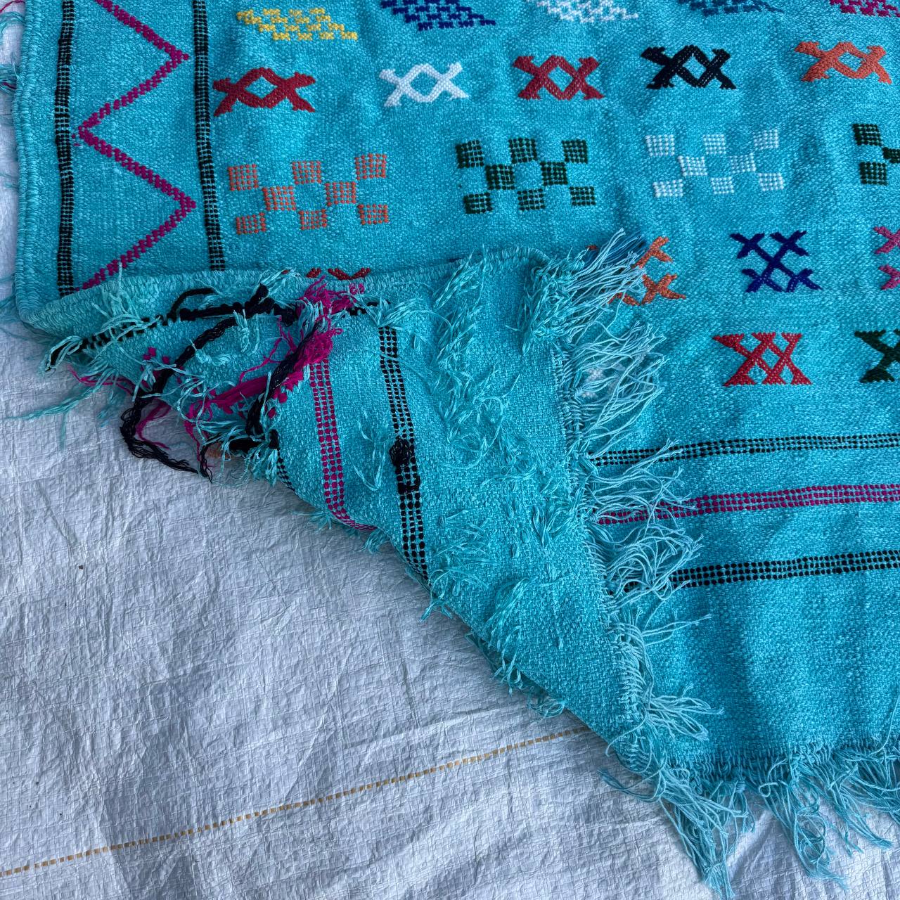 Authentic Moroccan Atlas Berber Rug – Handmade Turquoise Wool Carpet by Berber Women