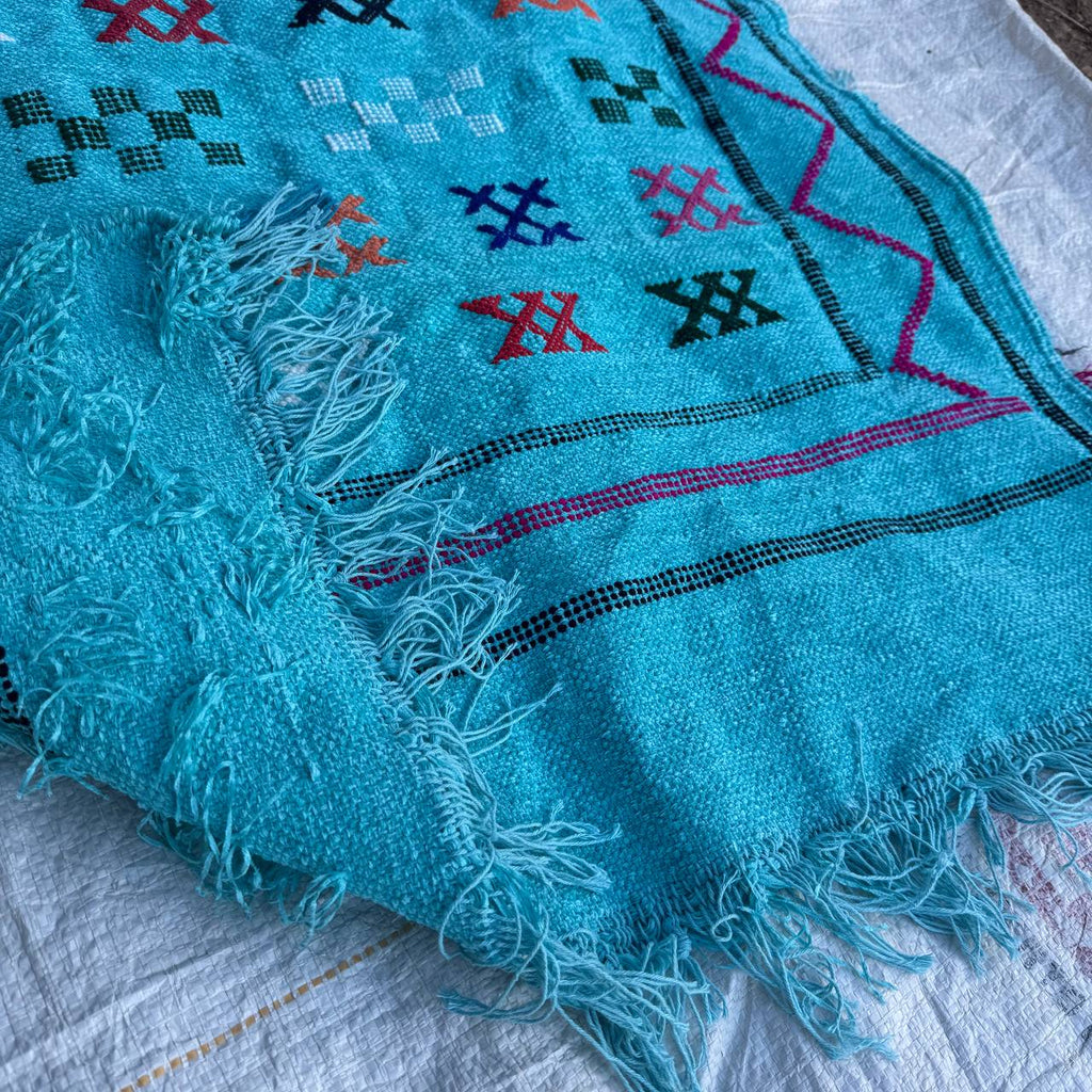 Authentic Moroccan Atlas Berber Rug – Handmade Turquoise Wool Carpet by Berber Women