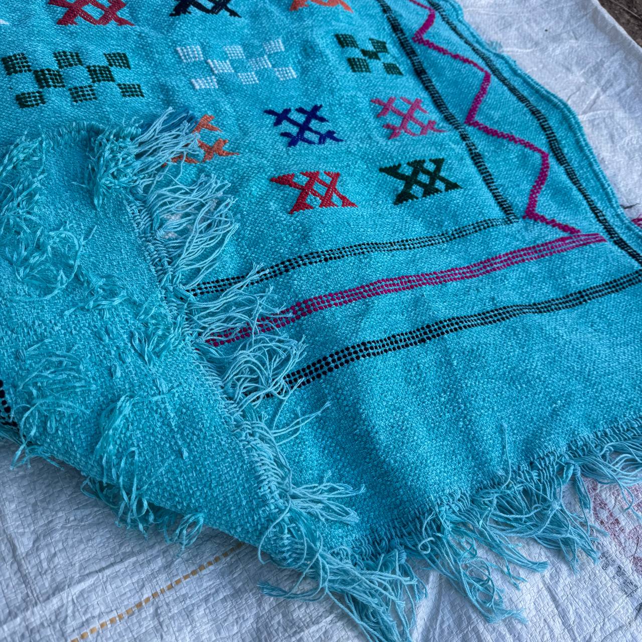 Authentic Moroccan Atlas Berber Rug – Handmade Turquoise Wool Carpet by Berber Women