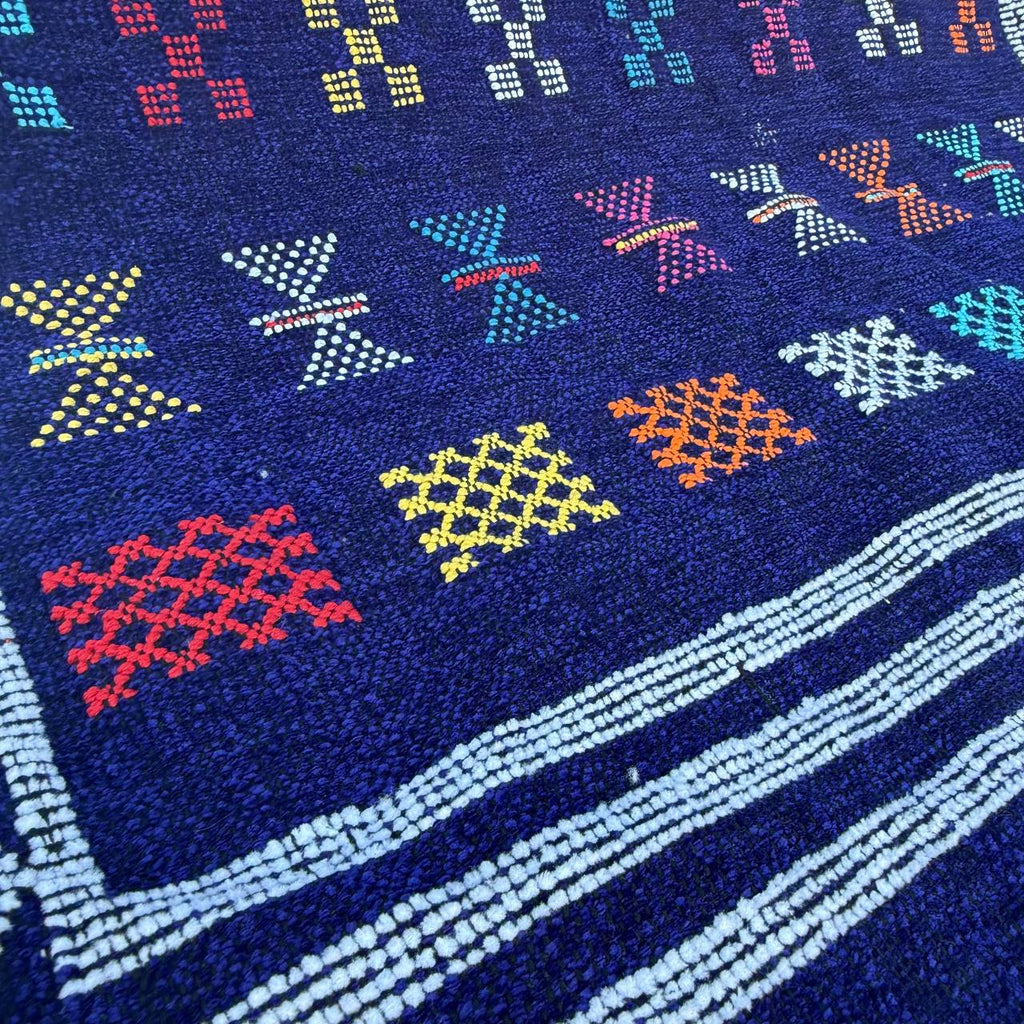 Authentic Moroccan Atlas Berber Rug – Handmade Deep Blue Wool Carpet by Berber Women