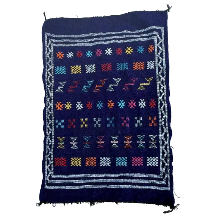 Authentic Moroccan Atlas Berber Rug – Handmade Deep Blue Wool Carpet by Berber Women