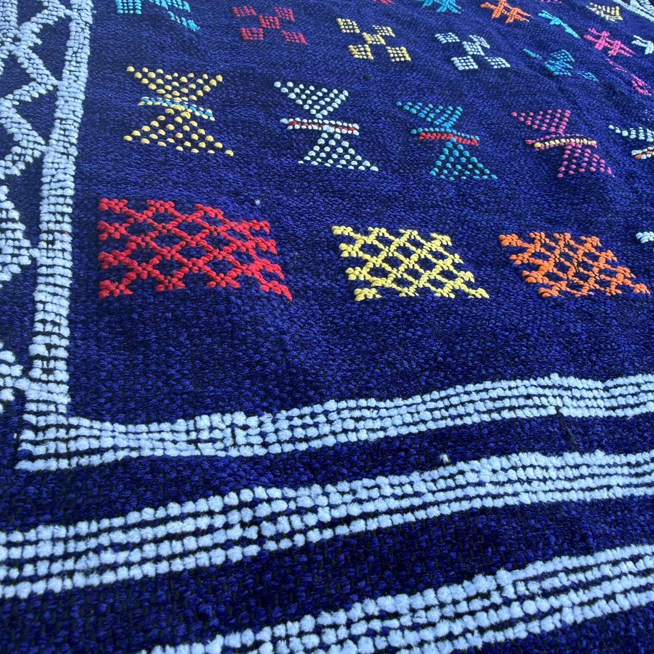 Authentic Moroccan Atlas Berber Rug – Handmade Deep Blue Wool Carpet by Berber Women