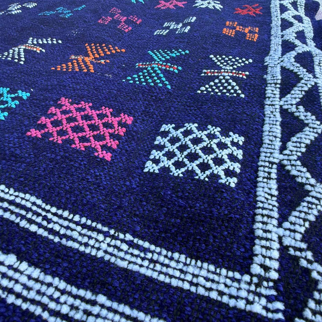 Authentic Moroccan Atlas Berber Rug – Handmade Deep Blue Wool Carpet by Berber Women
