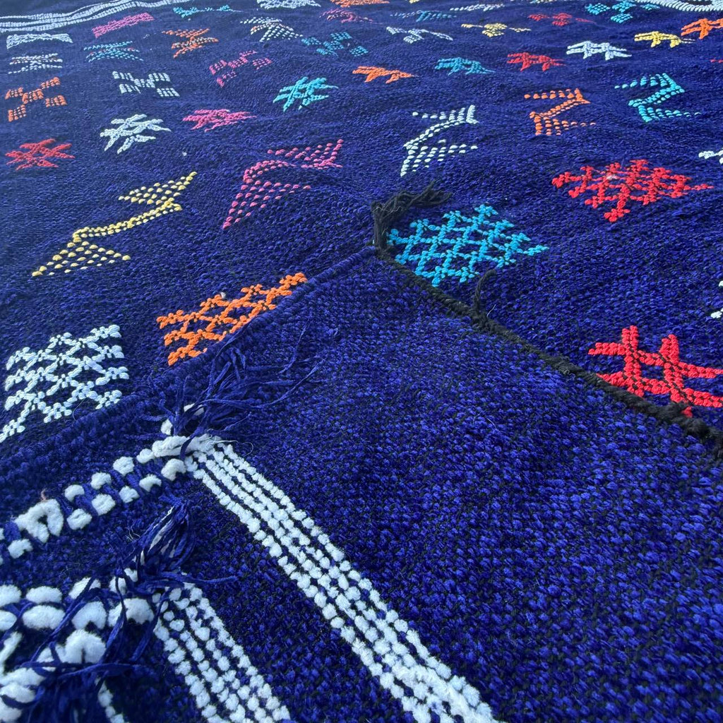 Authentic Moroccan Atlas Berber Rug – Handmade Deep Blue Wool Carpet by Berber Women