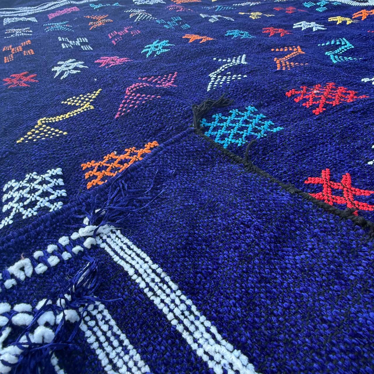 Authentic Moroccan Atlas Berber Rug – Handmade Deep Blue Wool Carpet by Berber Women