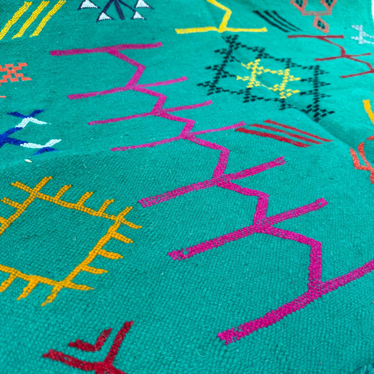 Authentic Moroccan Atlas Berber Rug – Handmade Green Wool Carpet by Berber Women