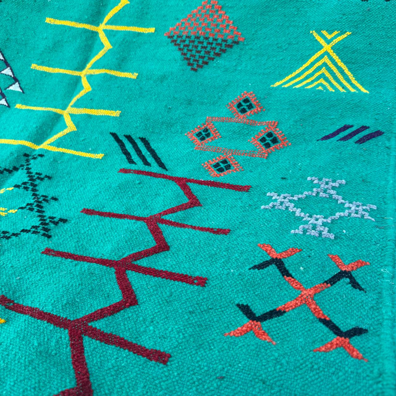 Authentic Moroccan Atlas Berber Rug – Handmade Green Wool Carpet by Berber Women