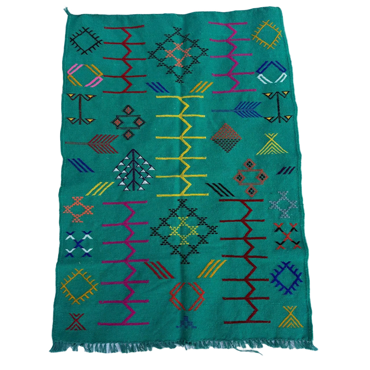 Authentic Moroccan Atlas Berber Rug – Handmade Green Wool Carpet by Berber Women