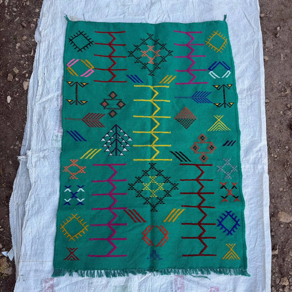 Authentic Moroccan Atlas Berber Rug – Handmade Green Wool Carpet by Berber Women