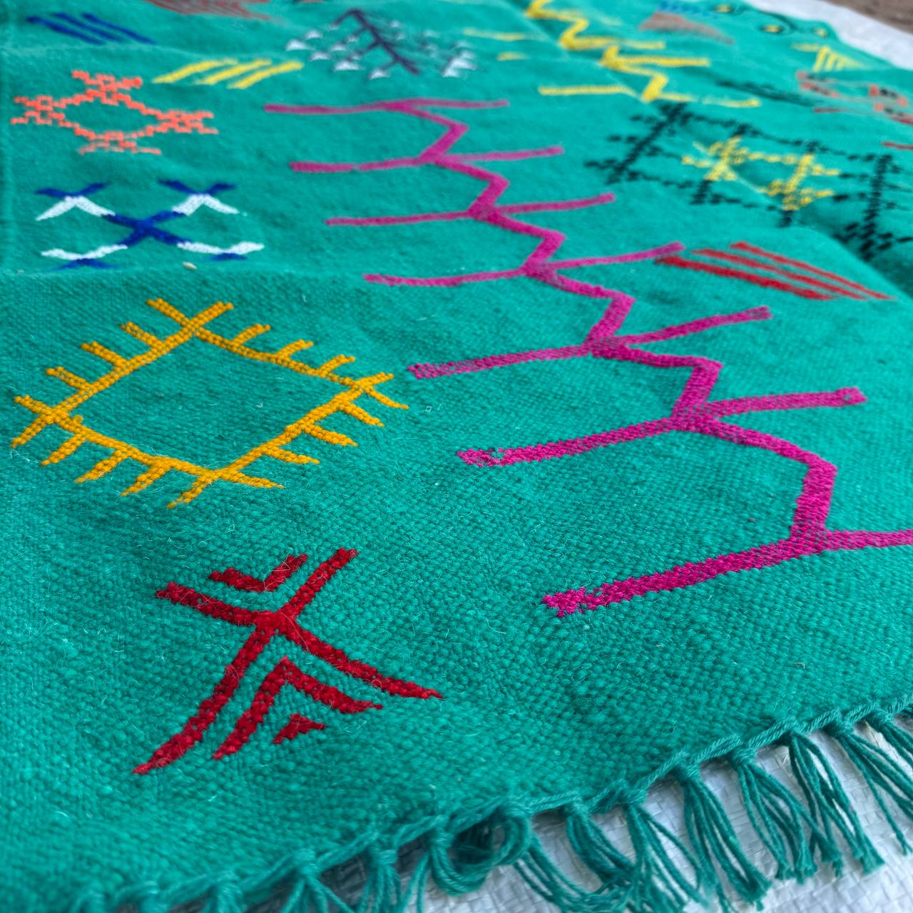 Authentic Moroccan Atlas Berber Rug – Handmade Green Wool Carpet by Berber Women