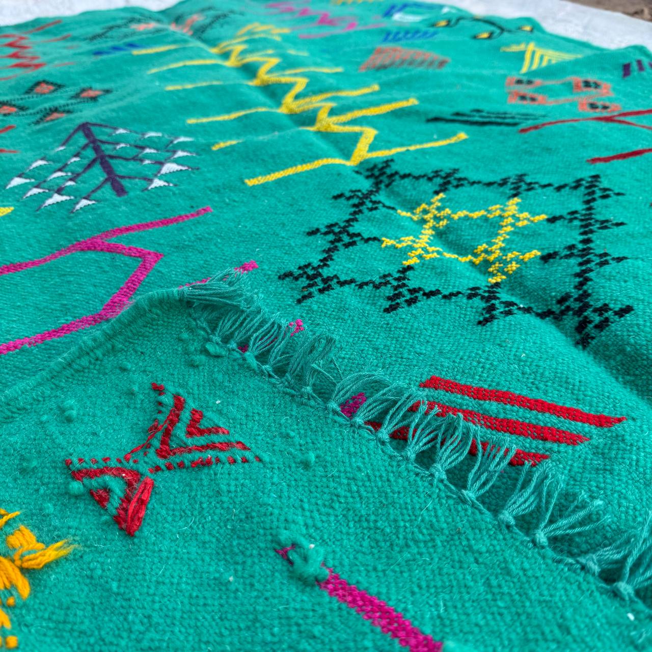 Authentic Moroccan Atlas Berber Rug – Handmade Green Wool Carpet by Berber Women