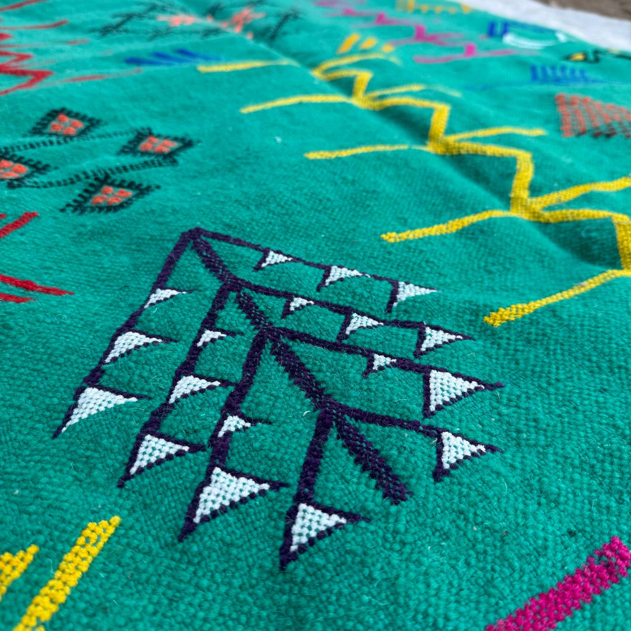 Authentic Moroccan Atlas Berber Rug – Handmade Green Wool Carpet by Berber Women