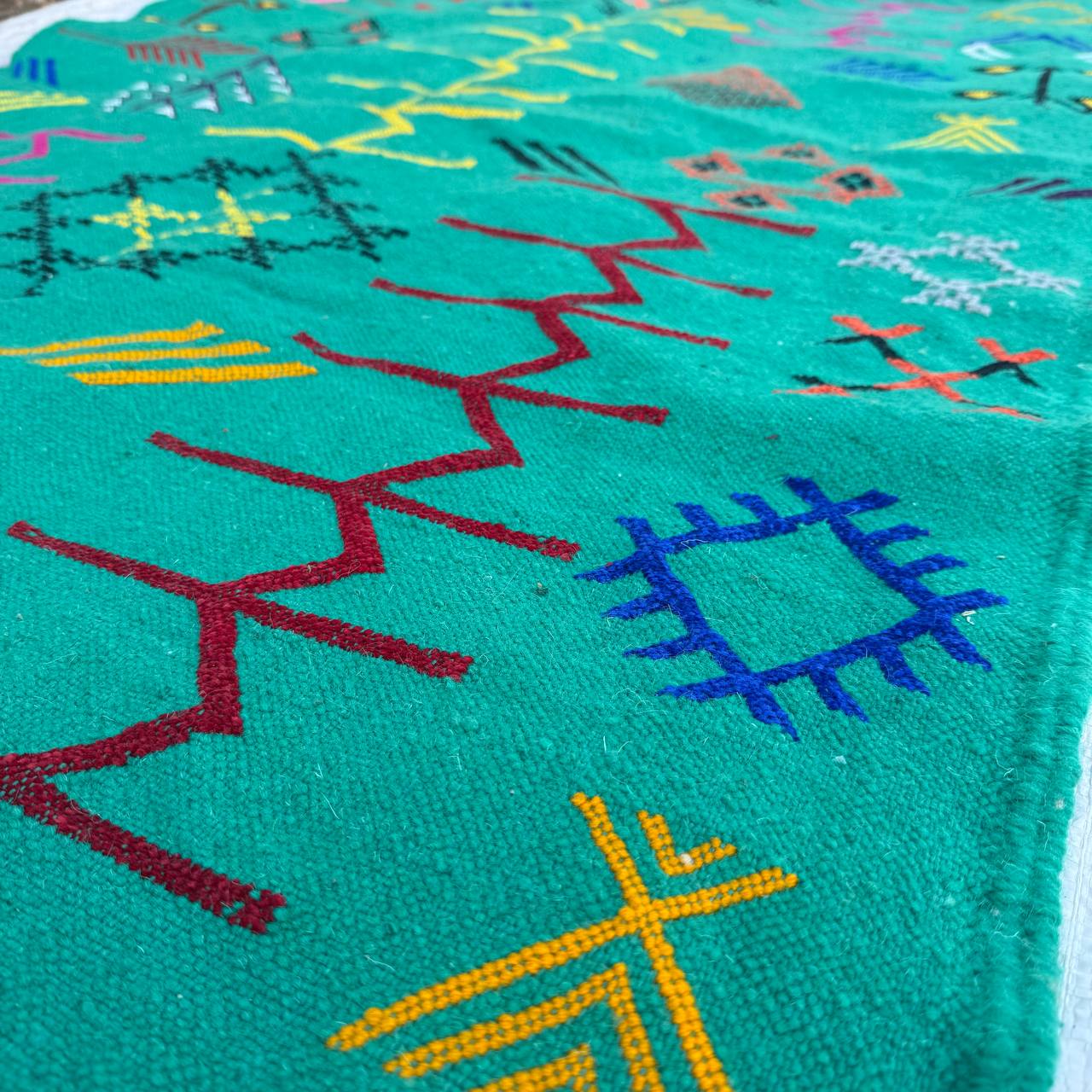 Authentic Moroccan Atlas Berber Rug – Handmade Green Wool Carpet by Berber Women