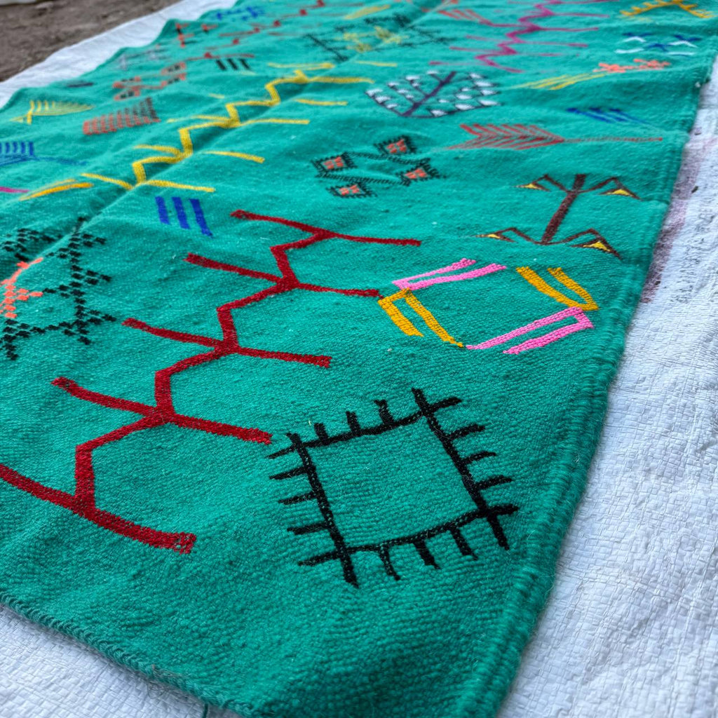 Authentic Moroccan Atlas Berber Rug – Handmade Green Wool Carpet by Berber Women