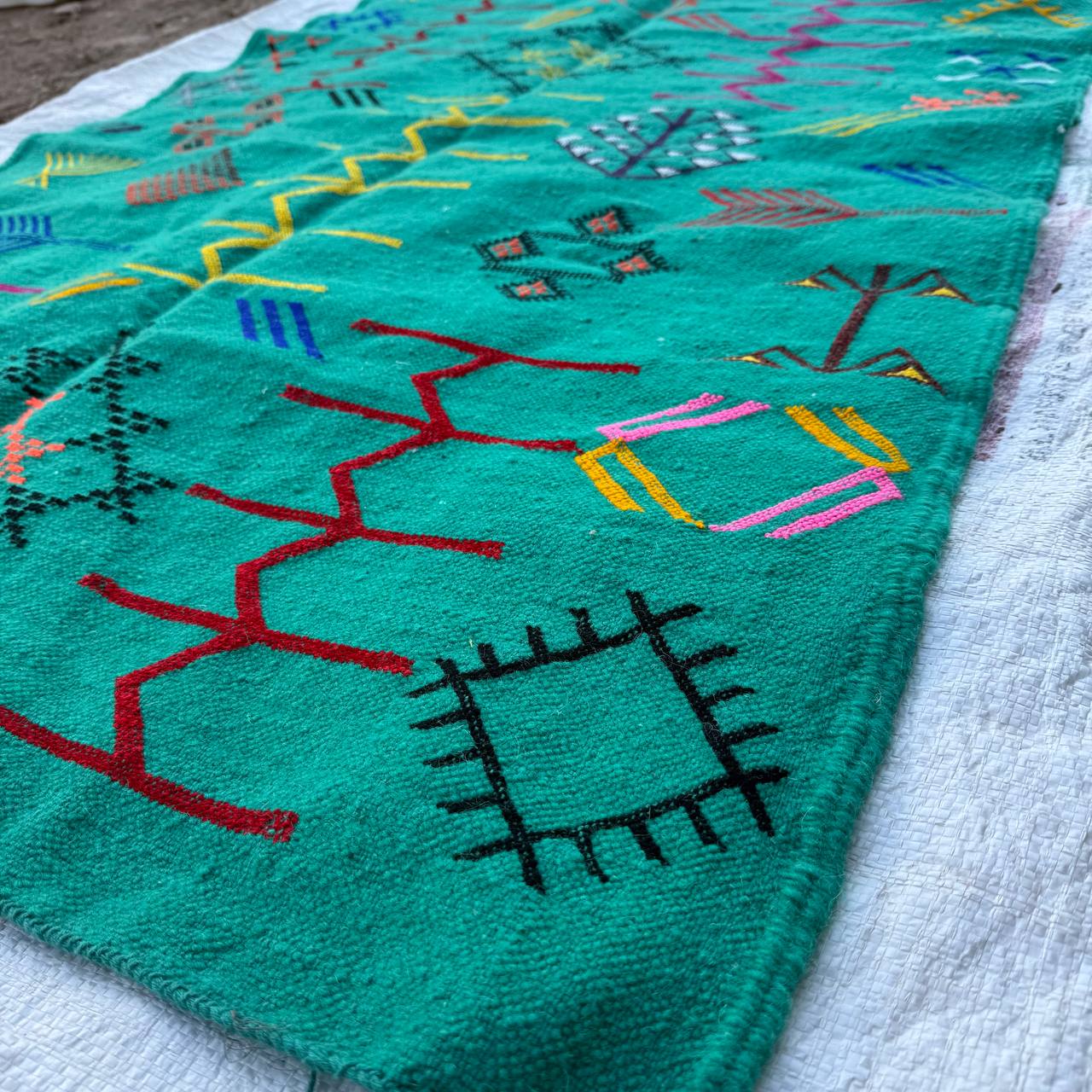 Authentic Moroccan Atlas Berber Rug – Handmade Green Wool Carpet by Berber Women