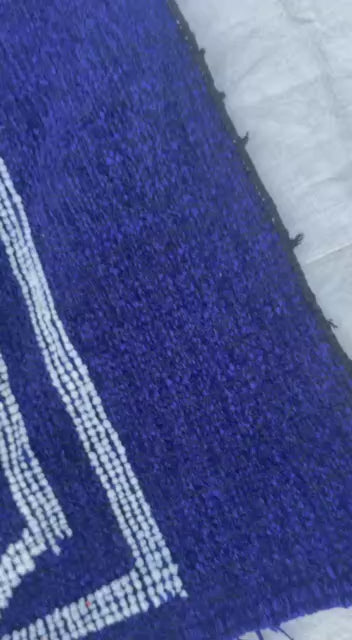 Authentic Moroccan Atlas Berber Rug – Handmade Deep Blue Wool Carpet by Berber Women
